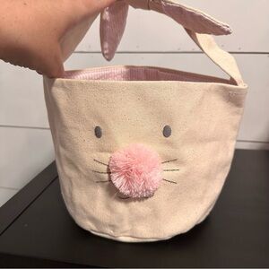 MUD PIE Easter basket bunny ear handle new pink pinstripe canvas tan